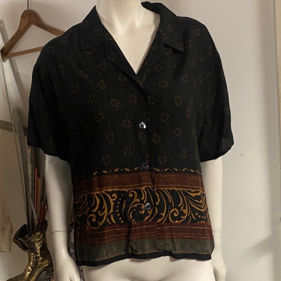 Sag Harbor 90s Black and Brown Patterned Women's Top - Picture 1 of 5